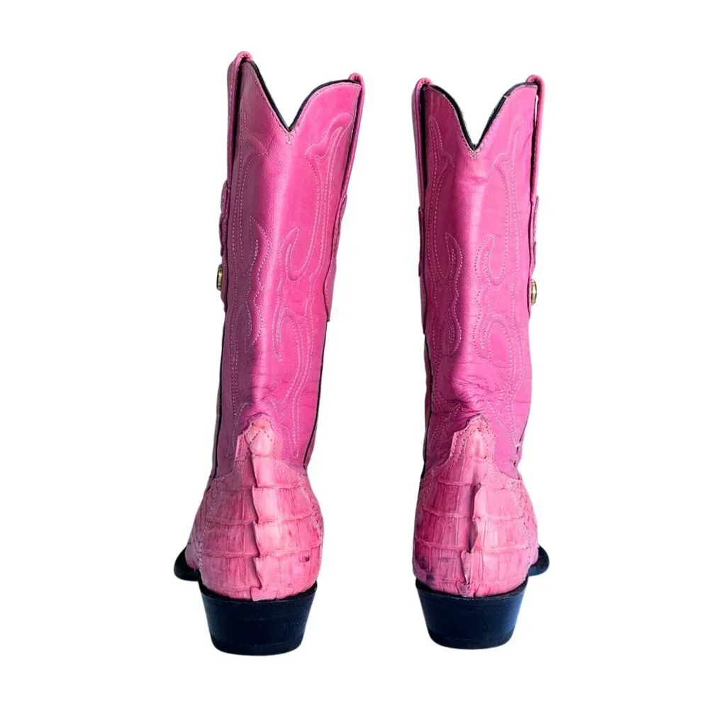 Vintage 90s Los Altos Pink Genuine Crocodile Western Cowboy Boots Women Sz 7 - Picture 6 of 16